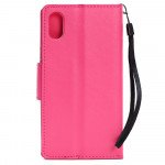 Wholesale iPhone Xs Max Multi Pockets Folio Flip Leather Wallet Case with Strap (Hot Pink)